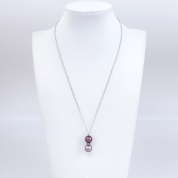 Vintage Sterling Silver 925 Purple Pearl and Cubic Zirconia Pendant Necklace 18" - Picture 1 of 6